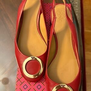Tory Burch Red Slingbacks with Gold Accent In Original Box!